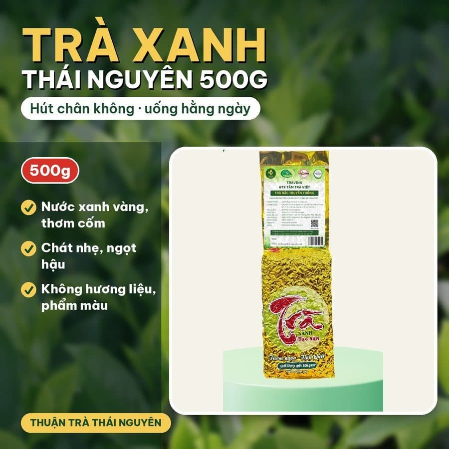 Trà Xanh Thái Nguyên 500g Hút Chân Không - Chè Bắc Đậm Đà Pha Trà Đá, Uống Hằng Ngày - Chuẩn VietGAP - Thuận Trà