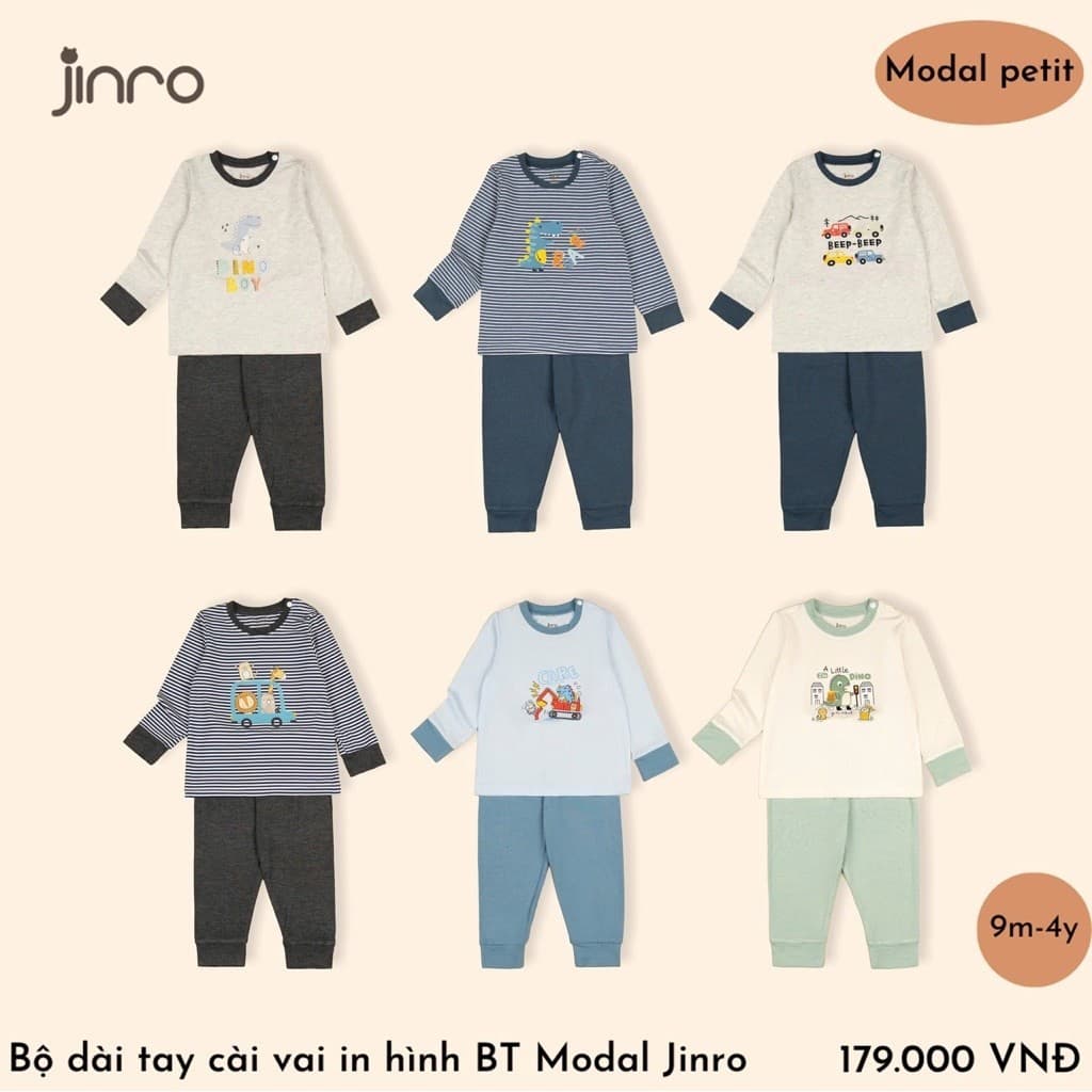 [ JINRO ]  Bộ quần áo dài tay JINRO chất modal petit cho bé từ 9 tháng đến 4 tuổi