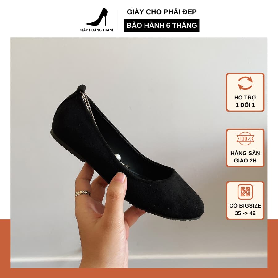 Giày Búp Bê Bệt Mũi Nhọn Phối Quai Xinh Xắn Giày Nữ Đen Bigsize Hoàng Thanh Q833