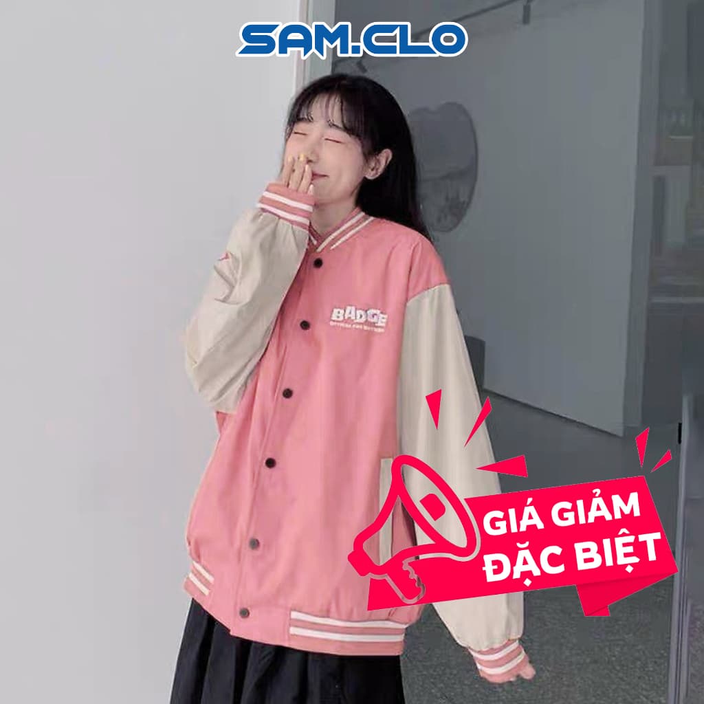 Áo khoác bomber vải dù 2 lớp nam nữ SAM CLO phong cách bóng chày JACKET form rộng unisex thêu chữ BADGE MO
