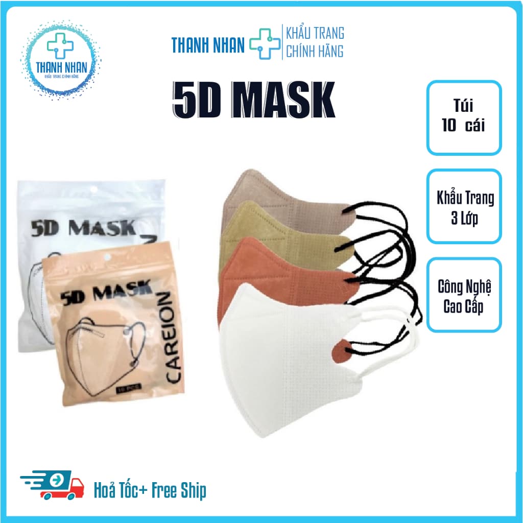 [Túi 10 Cái] Khẩu Trang 5D Tấn Phát Nhiều Màu Thiết Kế Ôm Mặt Hỗ Trợ Lọc Bụi