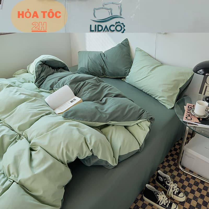 Bộ vỏ chăn ga gối cotton tici Lidaco cotton đũi trơn dày decor phòng ngủ vintage đủ mọi cỡ nệm