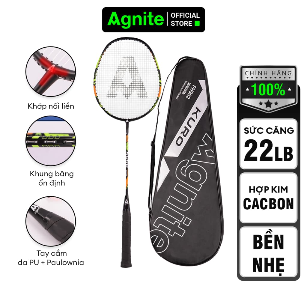 [VOUCHER 20% + TẶNG ỐNG 12 CẦU] Vợt đơn cầu lông cao cấp AGNITE chính hãng khung carbon siêu bền nhẹ tặng kèm túi đựng