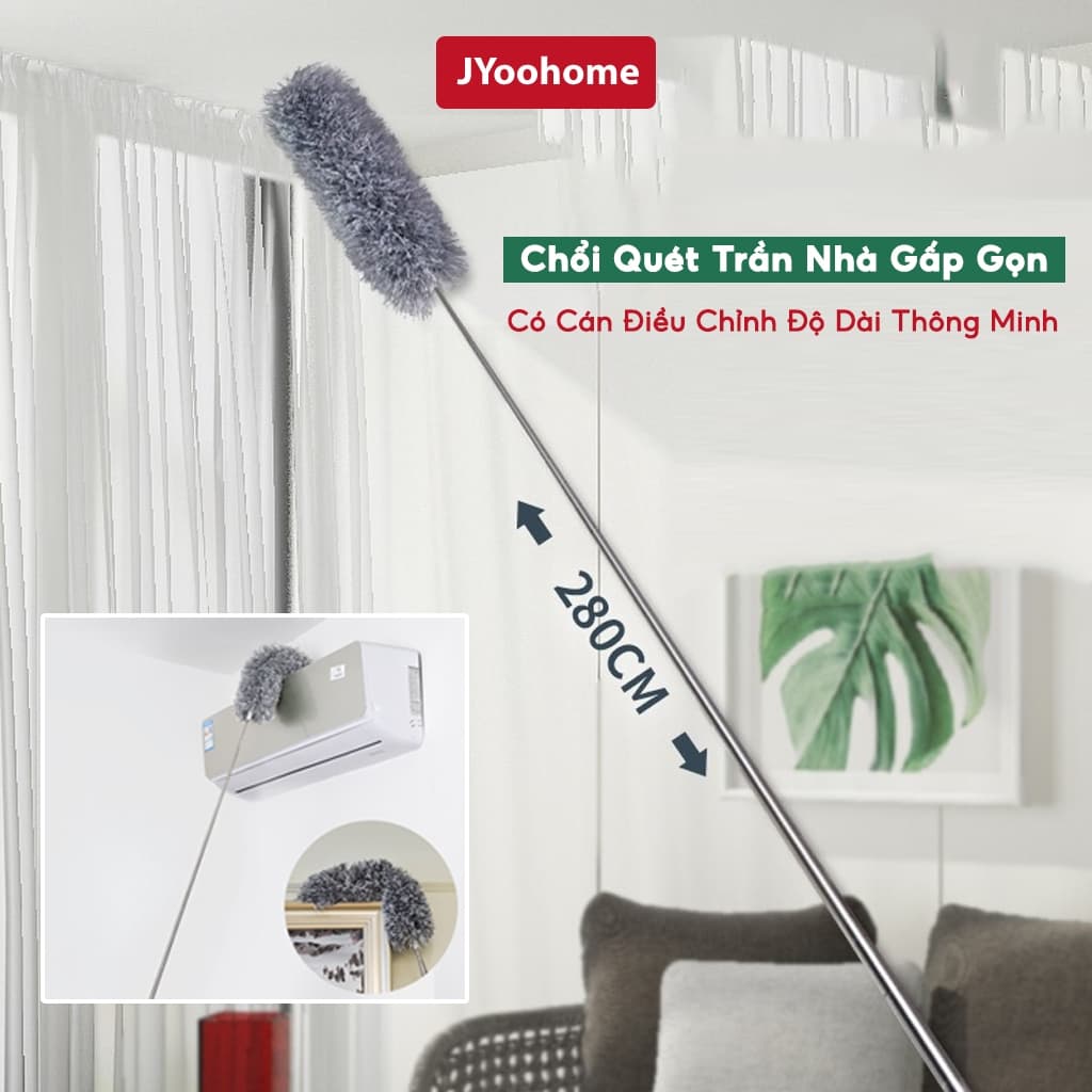 Chổi Quét Trần Nhà JYoohome Có Điều Chỉnh Độ Dài Tới 2,8m Cây Phất Trần Quét Mạng Nhện, Lau Bụi Bẩn