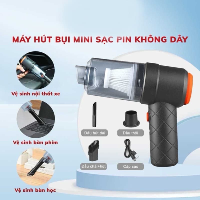 Máy hút bụi cầm tay Mini - Máy hút  không dây lực hút siêu mạnh sử dụng pin sạc, dùng hút bụi ô tô- VH MART