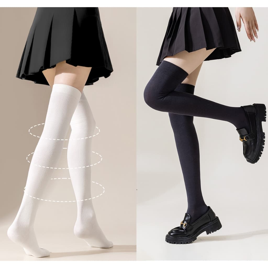 Tất đùi nữ cao cổ, vớ dài qua gối phong cách Hàn Quốc loại dày dặn 83% cotton giữ ấm chân, chống nắng 4 mùa - Tất 55cm