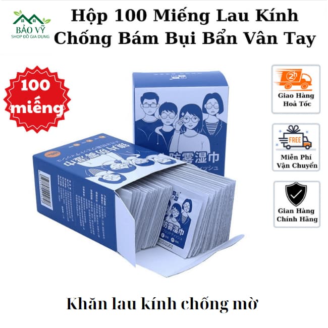 Khăn lau kính hộp 100 miếng siêu tiết kiệm, giấy lau kính chống mờ chống bám bụi bẩn vân tay trên mắt kính