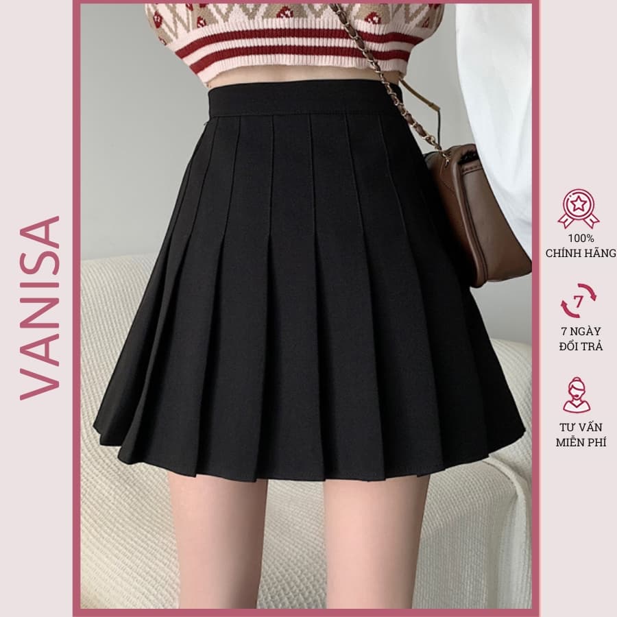 Chân váy tennis xếp ly nữ tenis xòe ngắn xám đen trắng bigsize có quần trong VANISA CV019