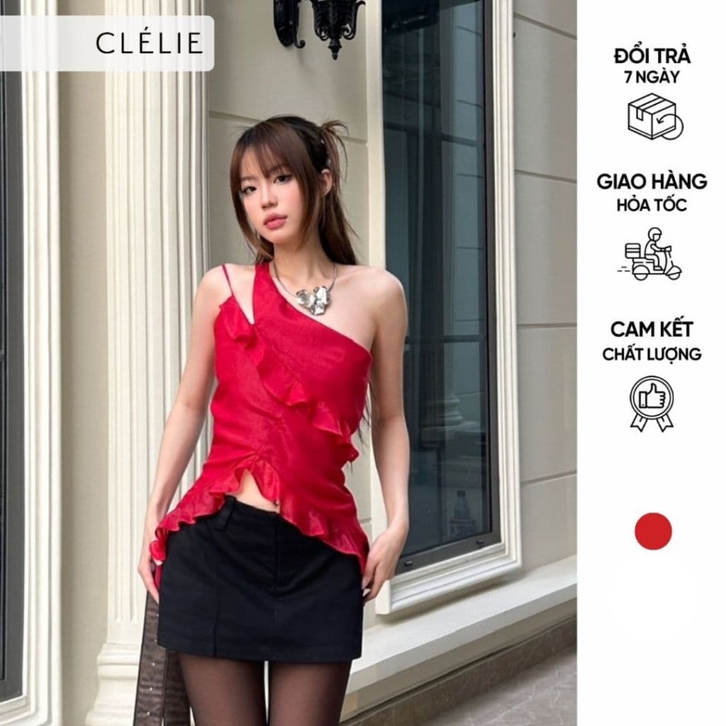 CLÉLIE Áo croptop 2 dây chéo vai tua rua LUCIE TOP