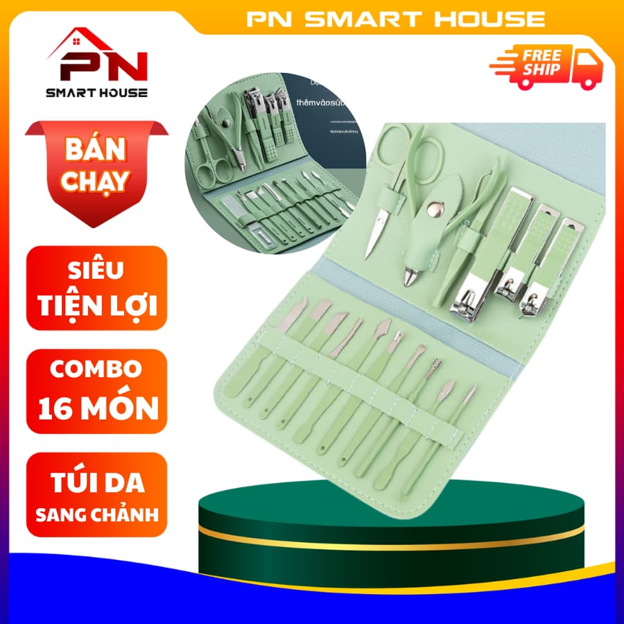 Bộ Bấm Móng Tay 16 Món Dụng Cụ Làm Đẹp Làm Nail Tại Nhà Có Vỏ Bọc Bằng Da, Bộ làm móng tại nhà