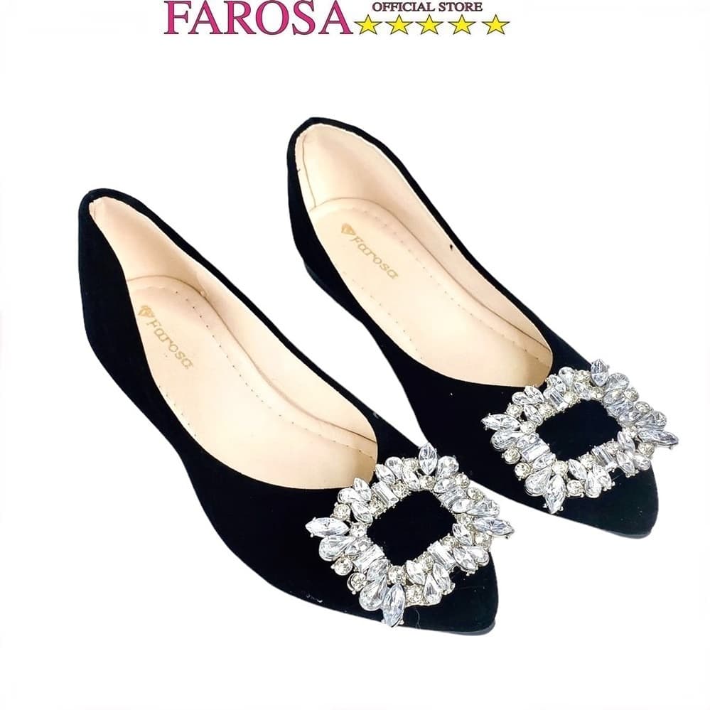 Giày hài bệt búp bê mũi nhọn nữ hoa mặt đá FAROSA - B6 giày búp bê chất da nhung cực xinh
