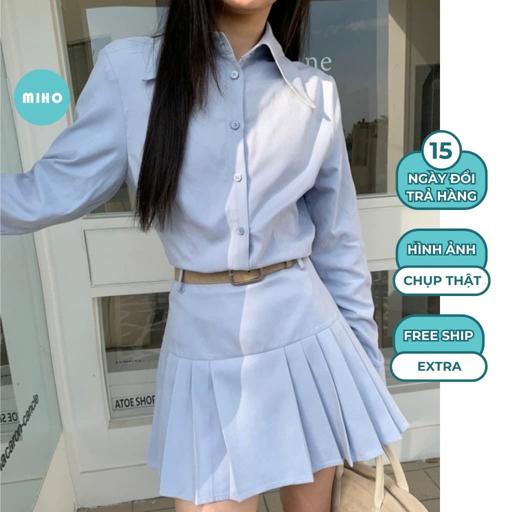 XẢ HÀNG GIÁ GỐC Set sơ mi chân váy cổ bản to không kèm đai lưng Miho House