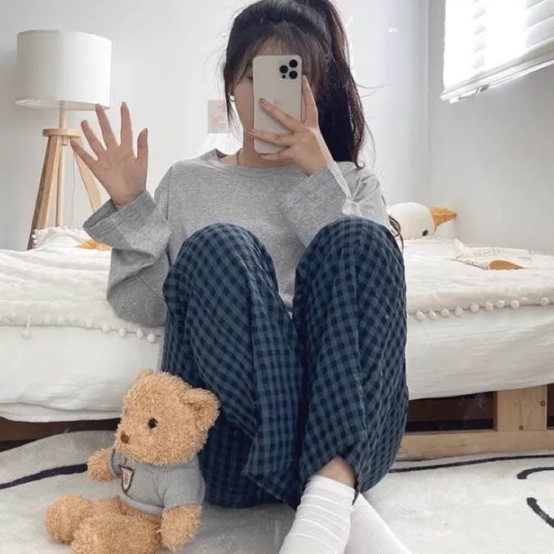 Quần dài, quần ống rộng kẻ caro cạp cao co giãn đẹp