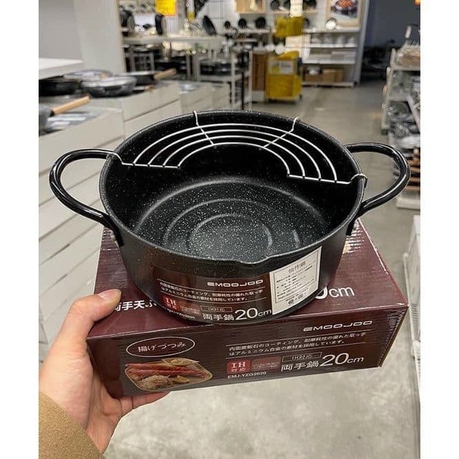 Nồi chiên chống dính Nhật size 20cm Dùng Được Mọi Loại Bếp -  có khay ráo mỡ vân đá -siêu bền