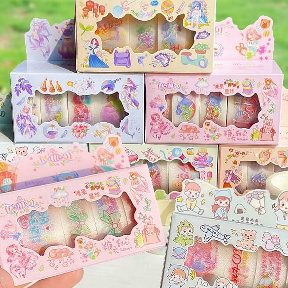 Set 4 cuộn băng dán washi tape băng dính nhiều màu hoạ tiết bắt mắt dễ thương trang trí sổ tay đáng yêu
