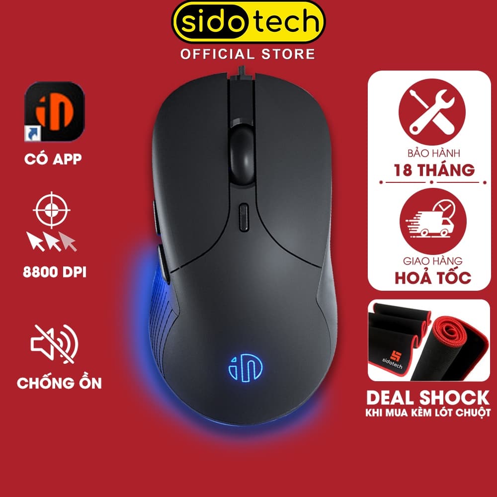 Chuột máy tính có dây SIDOTECH B2 gaming silent tắt âm 6 nút bấm 8800 DPI có app laptop pc chơi game làm việc