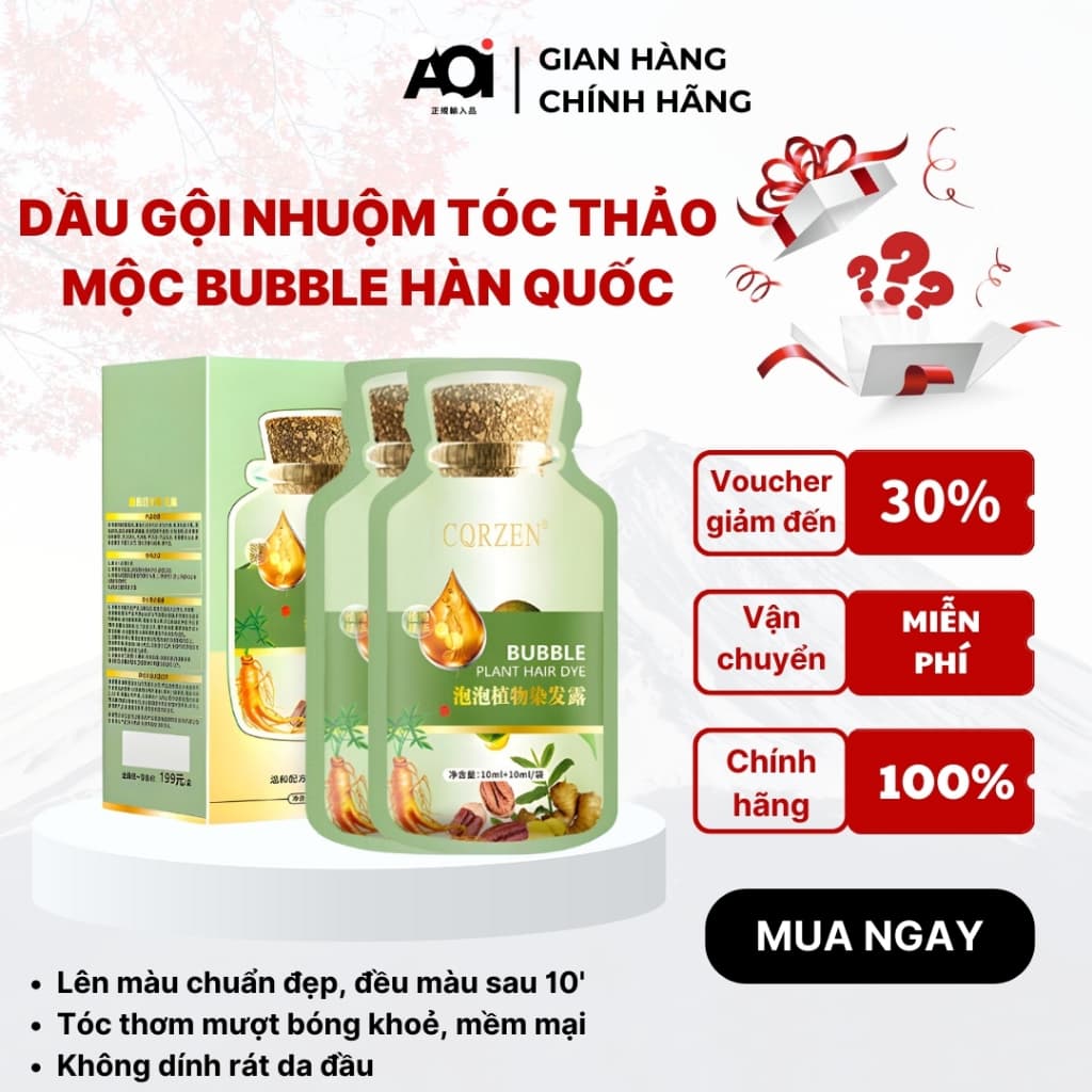 {4 MÀU}Dầu Gội Gói Phủ Bạc Nhuộm Tóc Thảo Dược BUBBLE Đen Tóc Tại Nhà, Chống Rụng Tóc, Dưỡng Tóc Khoẻ Óng Mượt |AOI SHOP
