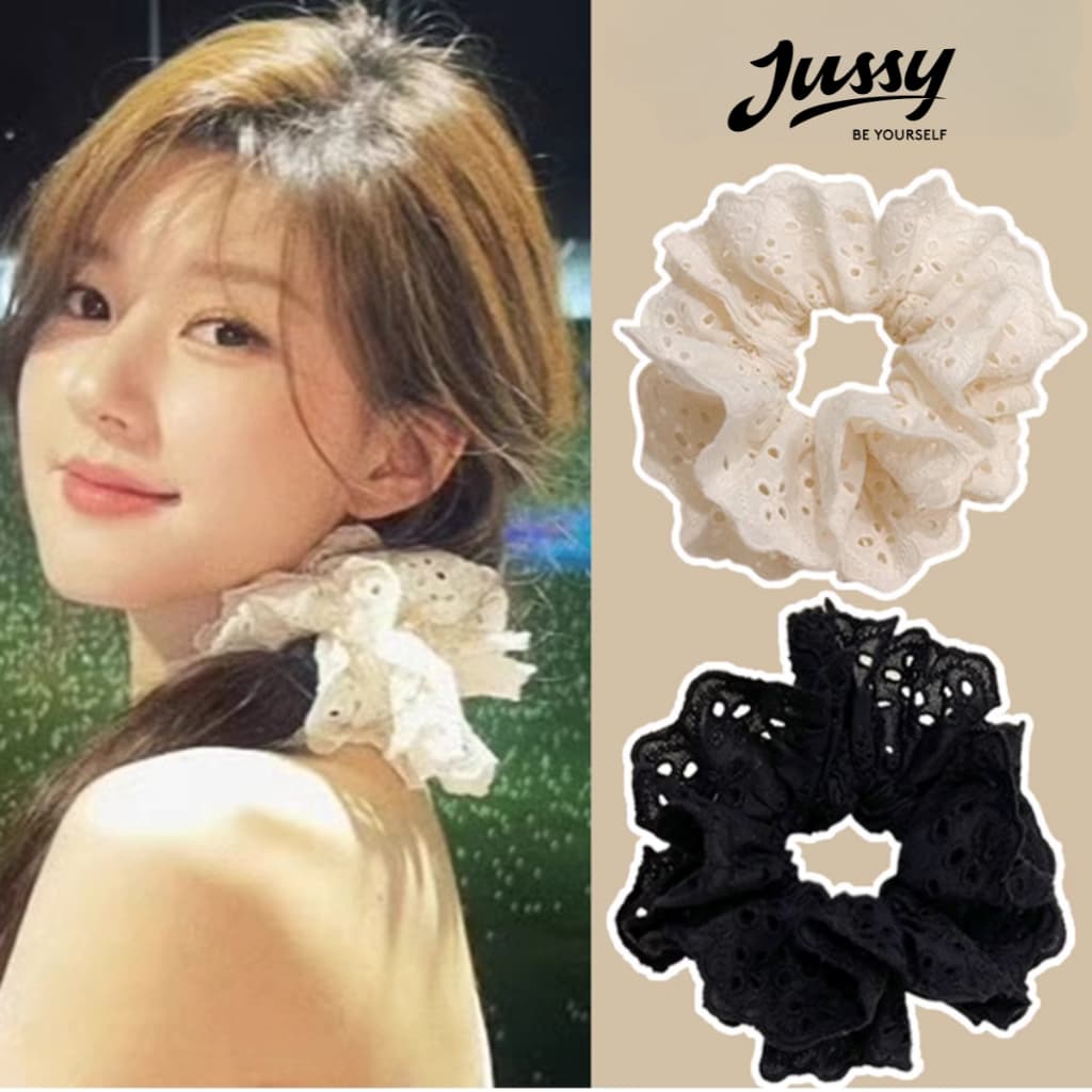 Dây Buộc Tóc Cotton Ren Jussy Official Scrunchies Vải Ren Hàn Quốc Xinh Xắn Phong Cách Vintage