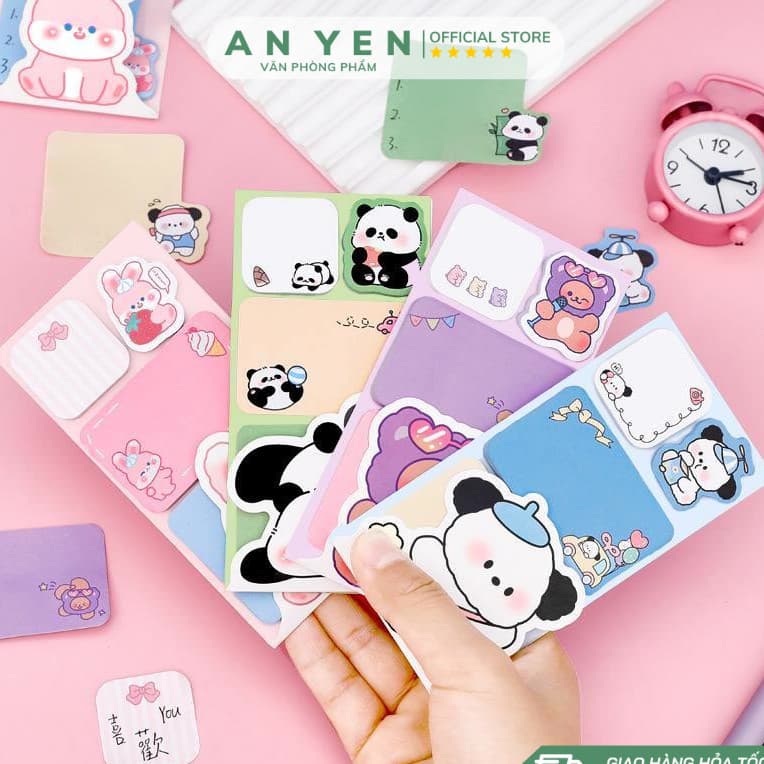 Giấy note cute hoạt hình động vật, giấy ghi chú dễ thương nhỏ gọn nhiều màu 100 tờ đồ dùng học tập