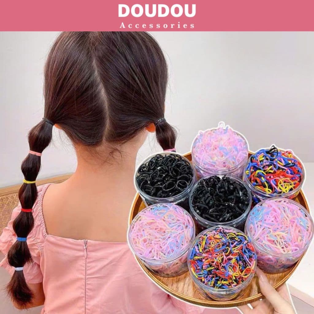 Set 1000 dây cột tóc Doudou Chun cột tóc đủ màu Thun cột tóc Dây buộc tóc Chun tóc cho bé gái PJ015