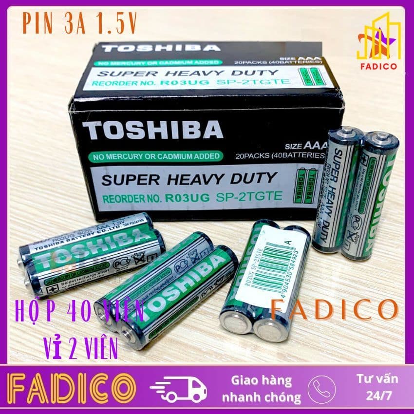 Pin AAA TOSHIBA 1.5V-HỘP 40 VIÊN-Pin 3A ,Pin tiểu dùng Cho Remote Máy Lạnh(tv), Đồ Chơi..hàng chính-FADICO