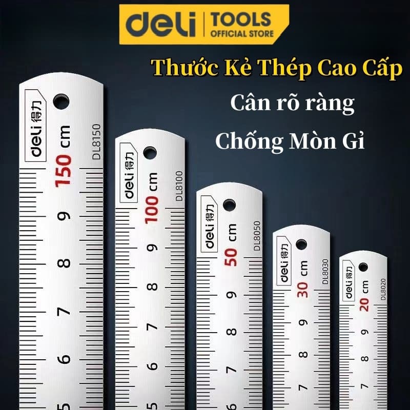 Thước Kẻ Thép Deli Thép cacbon cao Nhiều Kích Thước -Nhỏ Gọn, Tiện Lợi