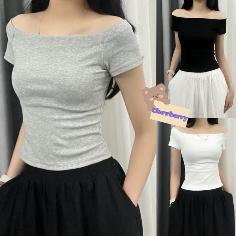 Áo Croptop Trễ Vai Trơn Mặc 2 Kiểu Dáng Ôm Xinh Xắn Nữ