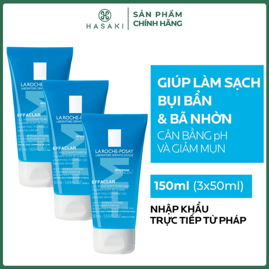 [DAILY] Combo 3 Gel Rửa Mặt La Roche-Posay Cho Da Dầu Nhạy Cảm 50ml Effaclar Purifying Foaming Gel Hasaki