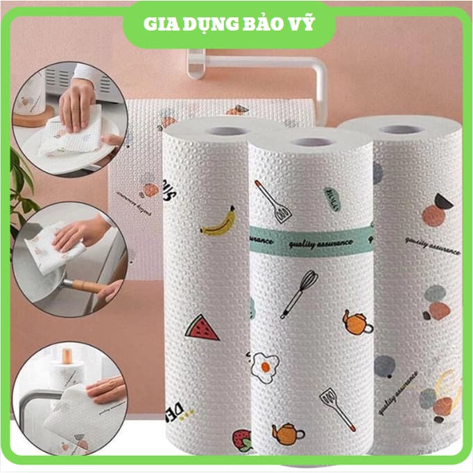 [COMBO] 5 CUỘN Khăn lau bếp đa năng Họa tiết 20CM siêu dai, thẩm hút tốt, có thể tái sử dụng BV13