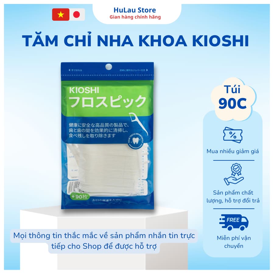 (Túi 90 chiếc) Tăm chỉ nha khoa Kioshi Nhật Bản tăm kẽ răng sợi nhỏ giúp vệ sinh răng miệng chuẩn chính hãng.