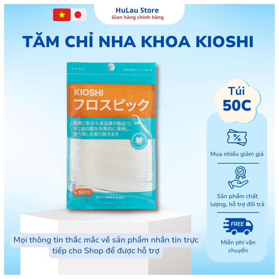 (Túi 50 chiếc) Tăm chỉ nha khoa Kioshi Nhật Bản chỉ kẽ răng nha khoa sợi nhỏ giúp vệ sinh răng miệng chuẩn chính hãng.