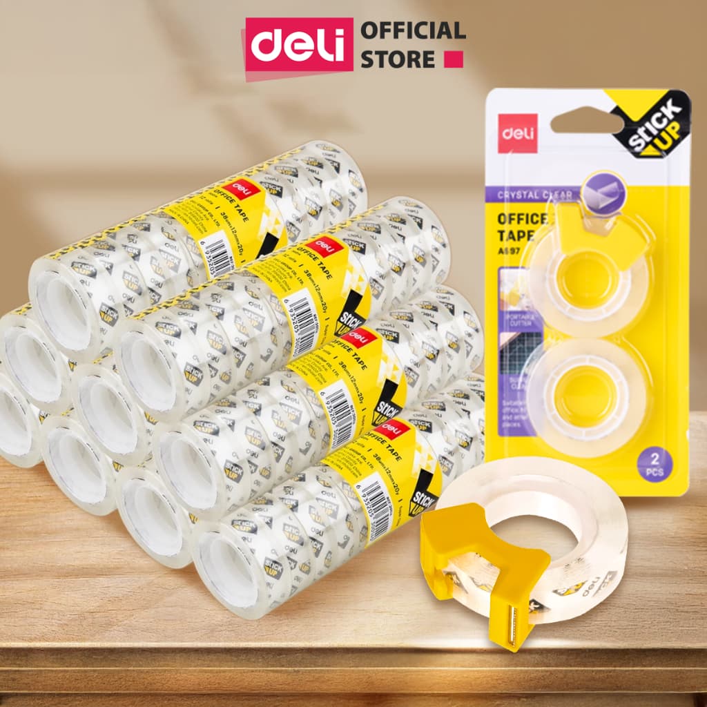 Băng dính trong suốt 1cây 12cuộn Deli - Băng keo đa năng cho văn phòng học sinh không mùi không hóa chất độc hại E30014