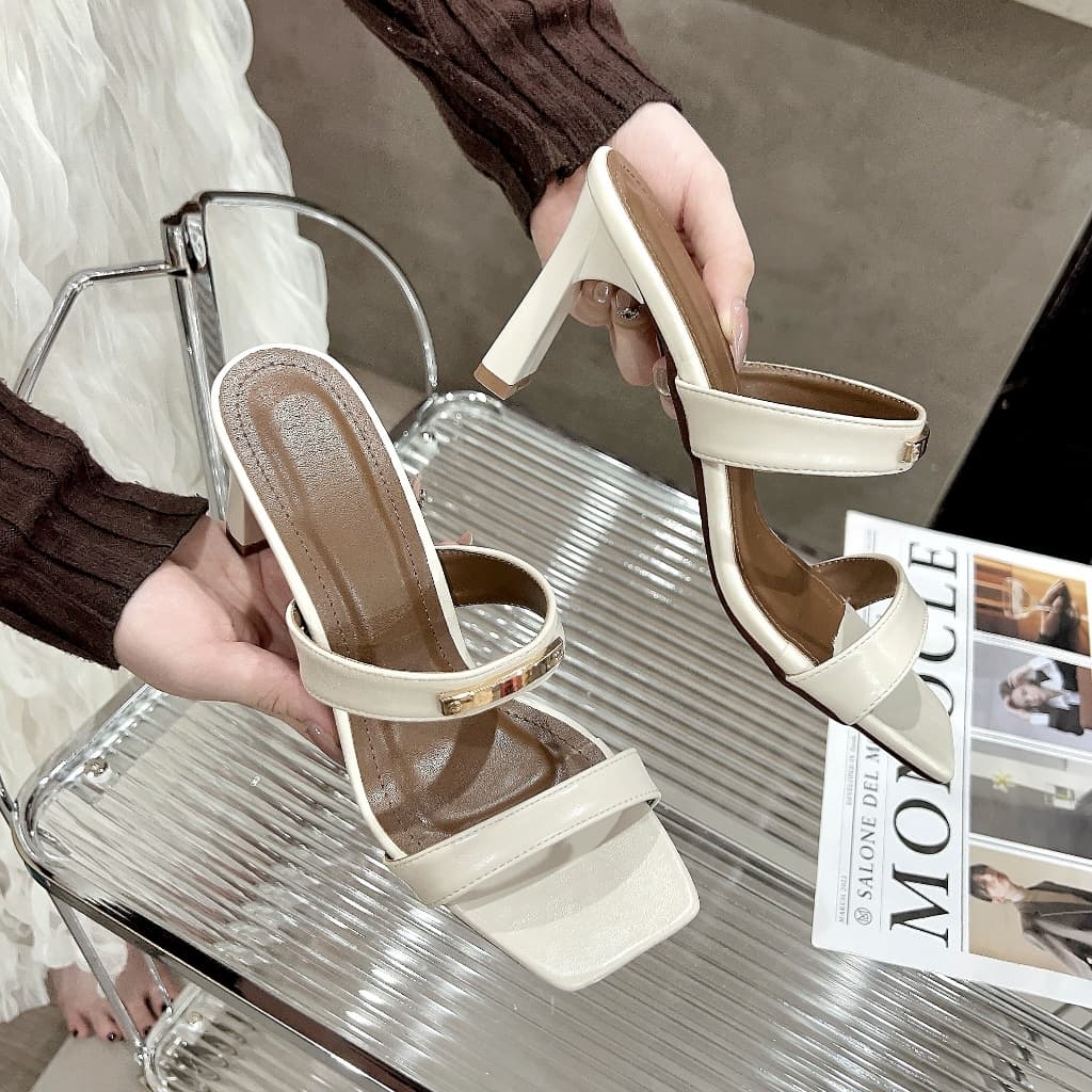 Dép NỮ THỜI TRANG MŨI VUÔNG bản ngang da mềm dáng sang cao 7cm 7P Xưởng Giày Bánh Bèo DepII