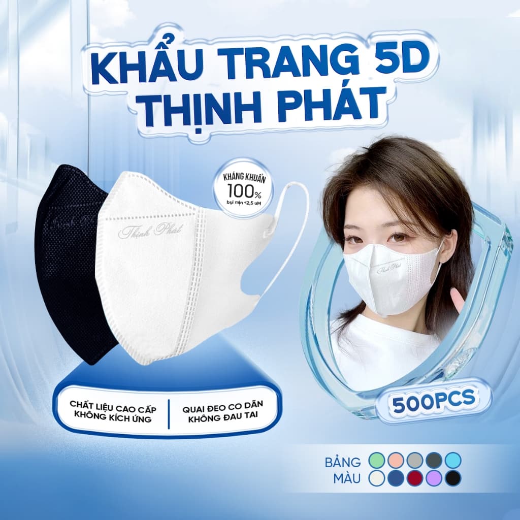 Thùng 500 cái khẩu trang 5D Thịnh Phát 3 lớp kháng khuẩn nhiều màu sắc chính hãng Cỏ Ba Lá