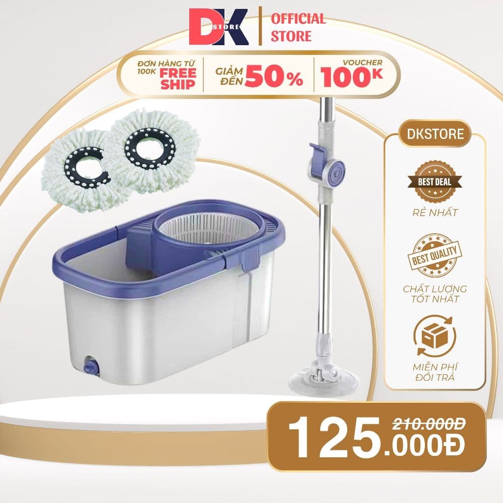 Bộ Cây Lau Nhà Tự Vắt Thông Minh Xoay 360 độ, Chổi Lau Nhà 360 Độ Siêu Bền, Tiết Kiệm Kèm 8 Bông Lau