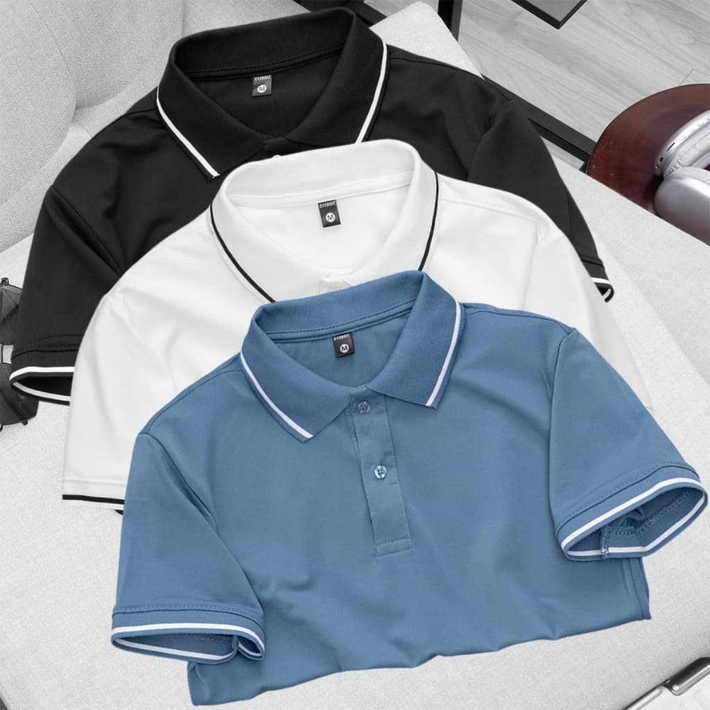 Bộ 3 áo thun polo nam vải cá sấu co giãn 4 chiều cổ bẻ phối viền Everest Nhiều màu