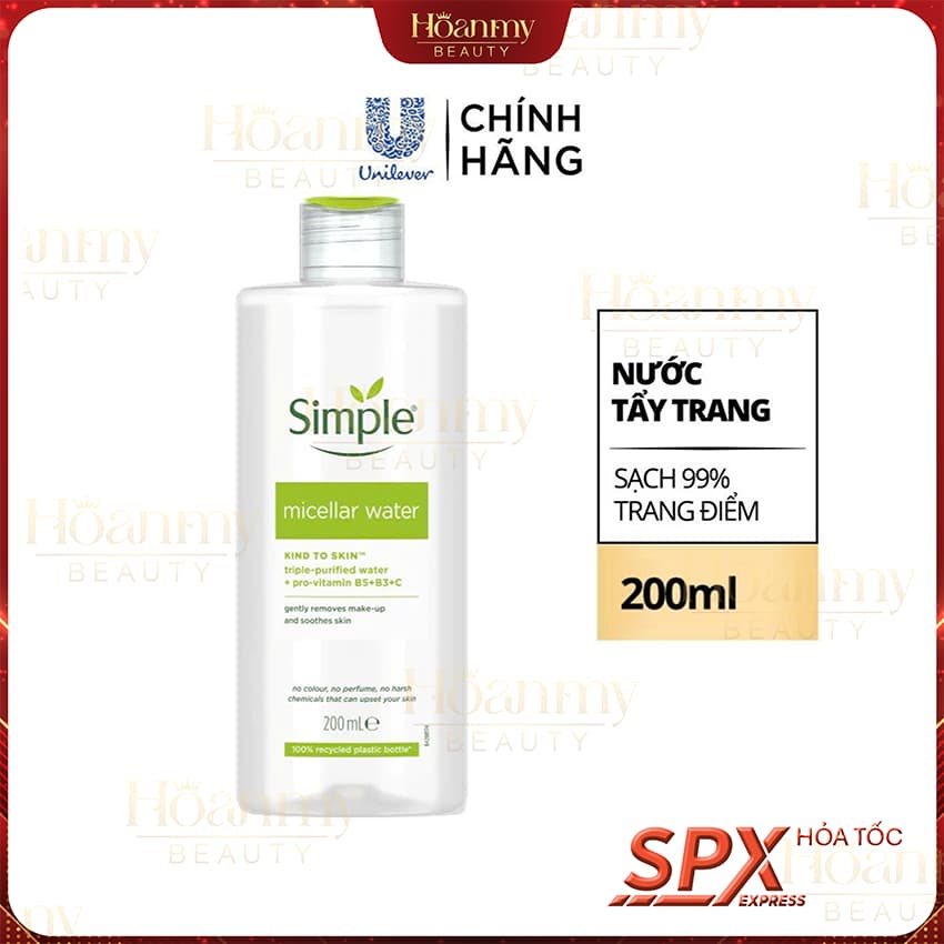 Nước Tẩy Trang Simple Làm Sạch Trang Điểm Vượt Trội 200ml
