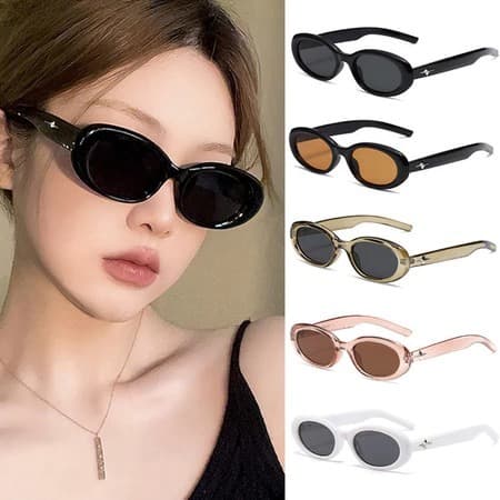 🧚🏻‍♀️Ganten🧚🏻‍♀️ 🕶️Y2k Thời Trang Hàn Quốc Ngọt Ngào Mát Cay Cô Gái Kính Mát Nữ Retro Hình Bầu Dục Màu Hồng Kính