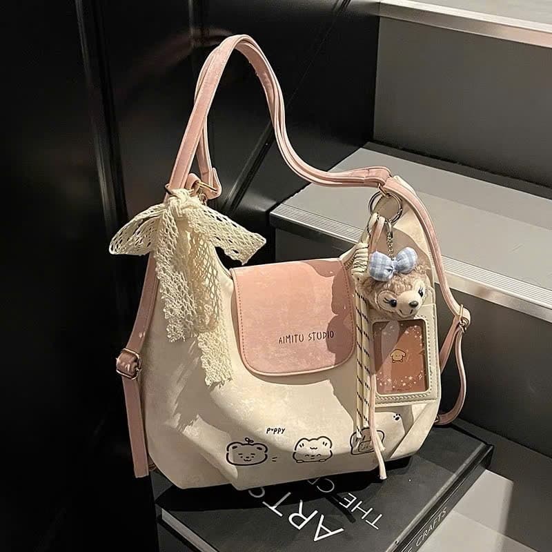 Túi xách Tote nữ họa tiết gấu dễ thương thiết kế trẻ trung phong cách Hàn Quốc, Túi Balo nhung đa năng thời trang TXN158