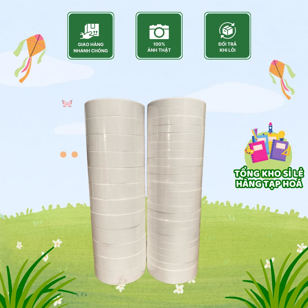 COMBO 10 CUỘN BẢN 1CM-2CM BĂNG DÍNH 2 MẶT LOẠI TỐT NHIỀU KEO DÍNH