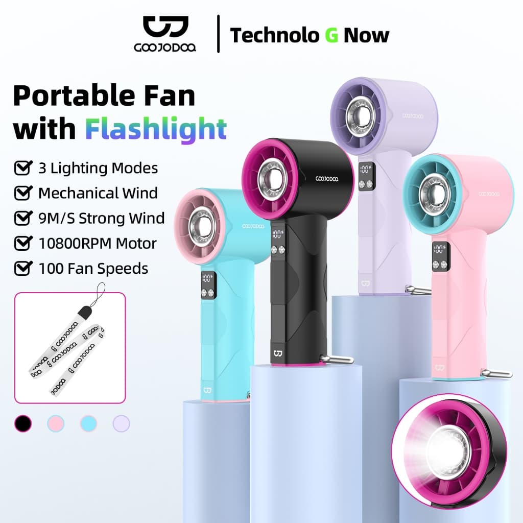 Quạt turbo đa chức năng tốc độ cao Goojodoq tiếng ồn thấp kiểu Mecha có đèn pin LED, màn hình kỹ thuật số và móc treo