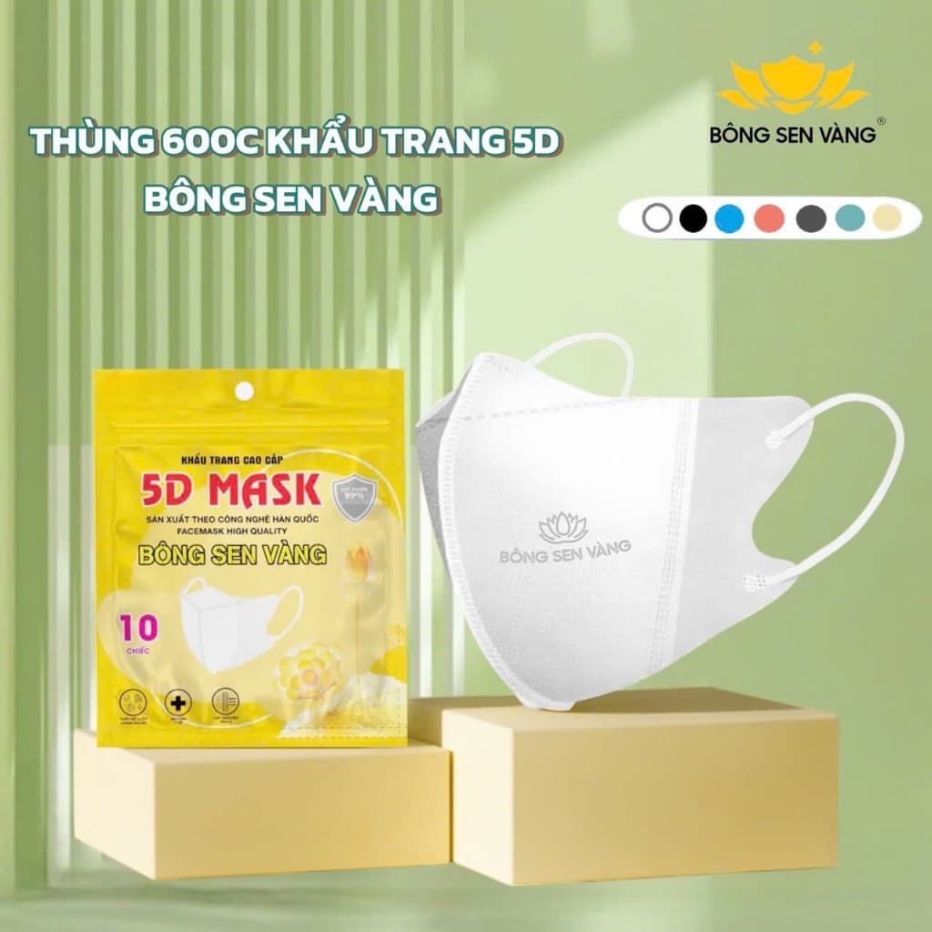 Thùng 600 cái khẩu trang 5D Bông Sen Vàng