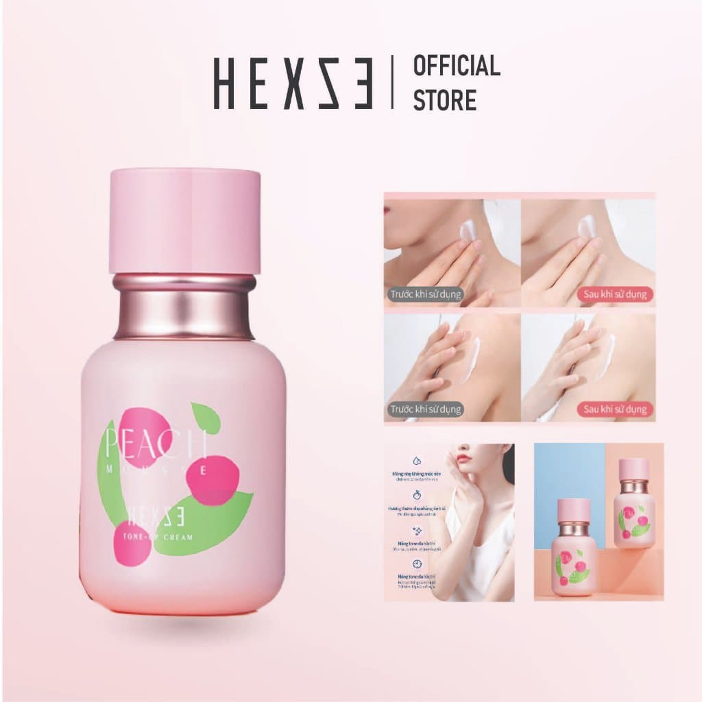 Kem đào dưỡng trắng da nâng tone HEXZE 48g, dưỡng ẩm, dưỡng trắng da ban ngày, nâng tone tức thì