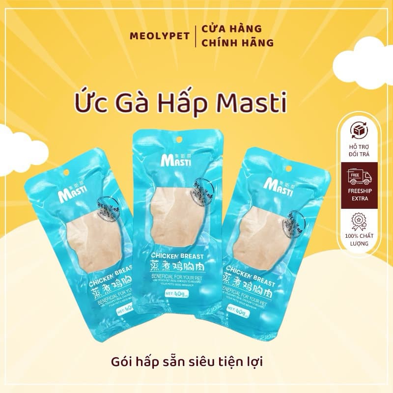 [Freeship] Ức gà Masti, Ức Gà Hấp Ăn Liền Masti Cho Chó Mèo - 40G
