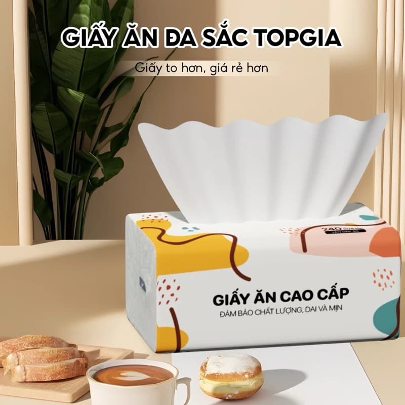 COMBO 5 Bịch Giấy ăn rút đa sắc Topgia cao cấp 240 tờ 4 lớp, dập vân 4D chắc chắn, mềm mịn, thấm hút tốt