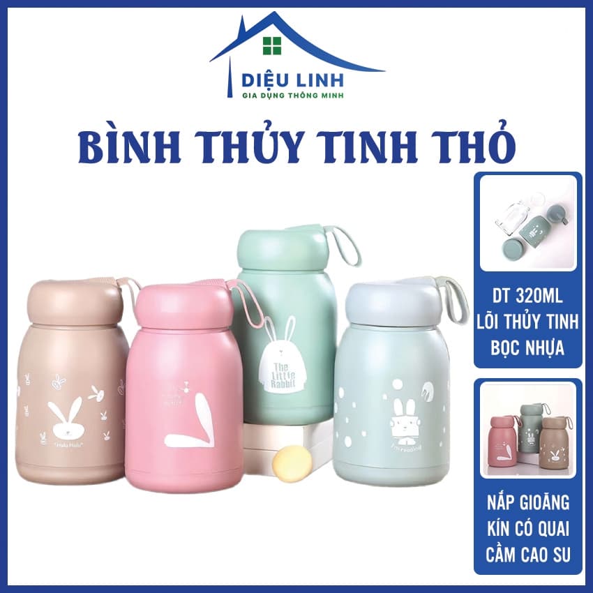 Bình Nước Lõi Thủy Tinh Bọc Nhựa 320ml, Bình Nước Trẻ Em - Chai Vỏ Nhựa Lõi Thủy Tinh Dieulinhshop