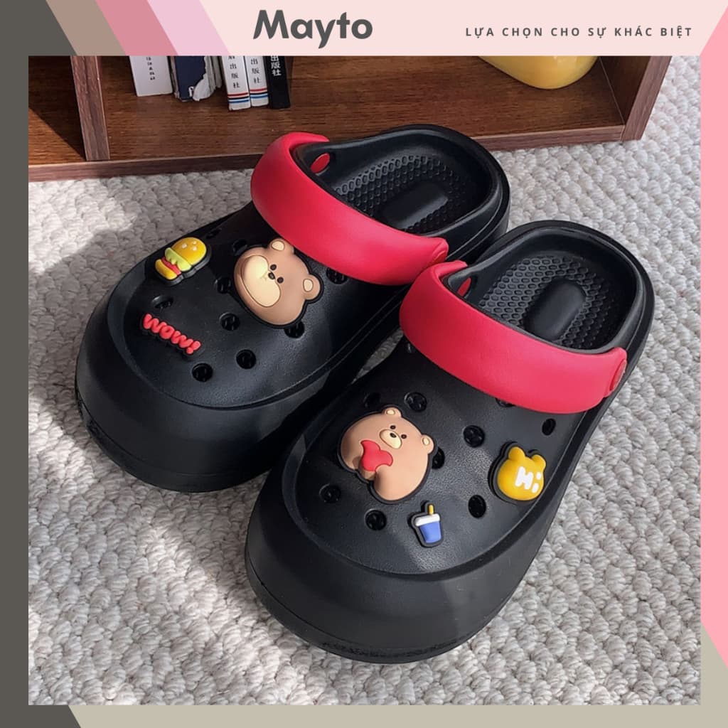 Dép nữ, dép sục Mayto XIXITIAO Sticker gấu tim đỏ đế cao 3,5cm Mayto kiểu sandal quai hậu dễ thương CS-52