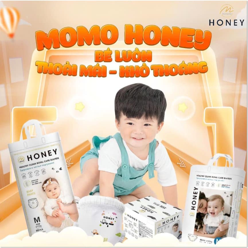 (MẪU MỚI PREMIUM ) Bỉm MOMO HONEY  PREMIUM dán quần đủ size NB/S/M/L/XL/2XL/3XL simgphone