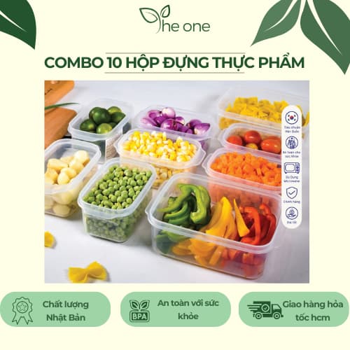 Set 10 hộp thực phẩm Hiệp Thành. Thành phần nhựa PP an toàn, không hôi nhựa hộp đựng hành lá