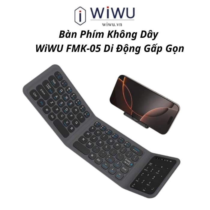 Bàn Phím Gập Gọn Di Động Bluetooth WiWU FMK-05 Có Bàn Di Chuột Kèm Giá Đỡ Cho Laptop, Máy Tính Bảng, Điện Thoại
